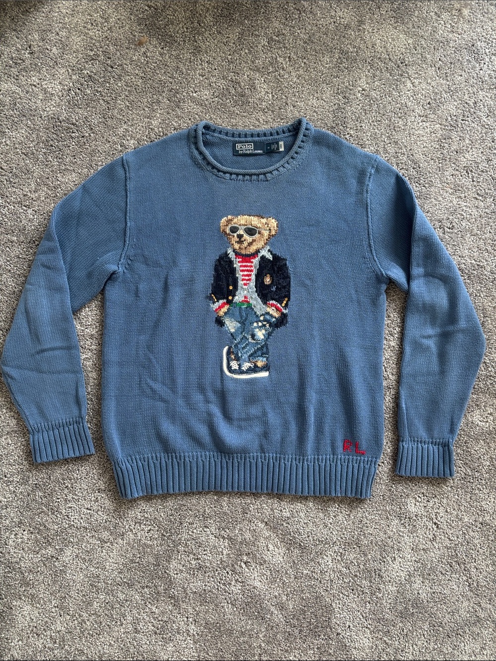Polo Ralph Lauren Blue Bear Crewneck Jumper Sweater M
